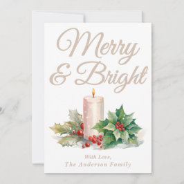 Taupe Handgeschreven Script Merry & Bright Feestdagenkaart