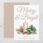 Taupe Handgeschreven Script Merry & Bright Feestdagenkaart (Voorkant / Achterkant)