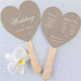 Taupe Hart Elegant Calligrafie Huwelijksprogramma Handwaaier