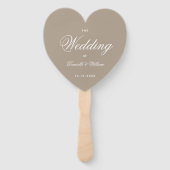 Taupe Hart Elegant Calligrafie Huwelijksprogramma Handwaaier (Voorkant)