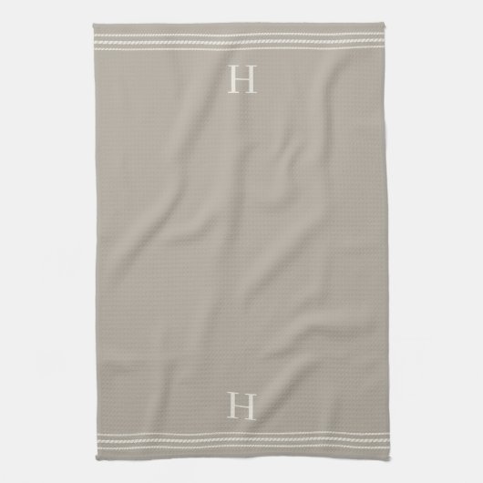 Taupe | Helling Stripe Monogram Theedoek (Verticaal)