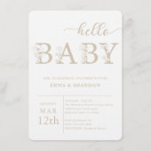 Taupe Hello Baby Wildflower Invitation Kaart (Voorkant)