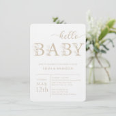 Taupe Hello Baby Wildflower Invitation Kaart (Staand voorkant)