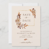 Taupe Herfst Aquarel Bloem Goud Frame Plat Save The Date (Voorkant)