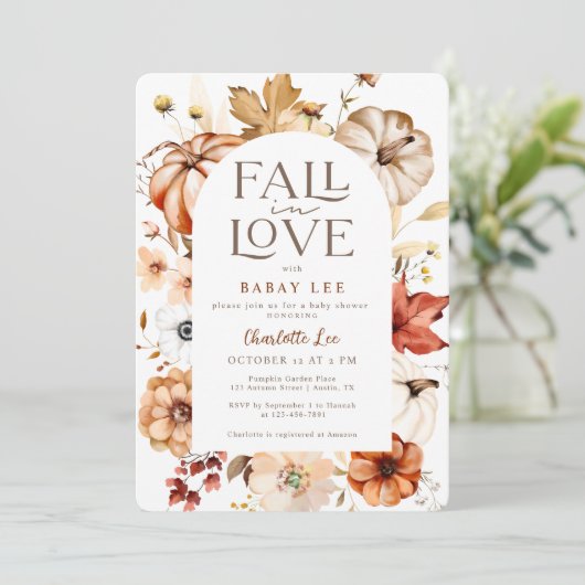 Taupe Herfst in Liefde Bloemenboog Pompoen Baby sh Kaart (Staand voorkant)