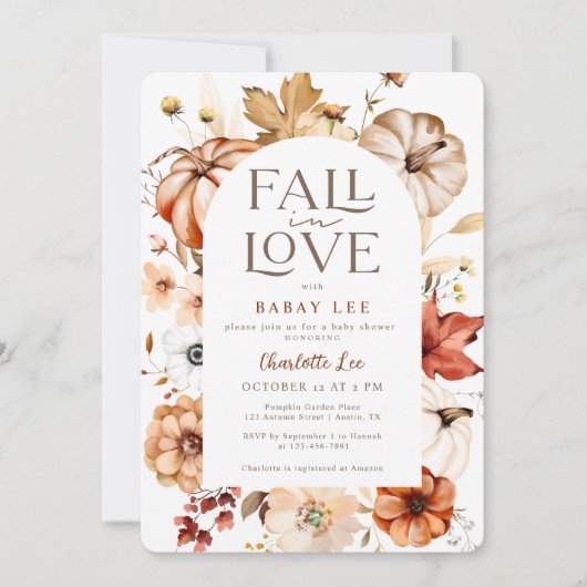 Taupe Herfst in Liefde Bloemenboog Pompoen Baby sh Kaart (Voorkant)