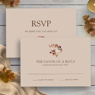 Taupe Herfst Terracotta Aquarel Bloem Bruiloft RSVP Kaartje
