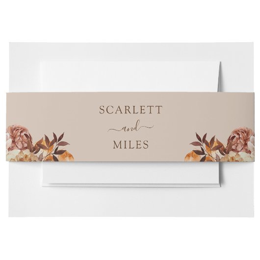 Taupe Herfst Waterverf Botanicals Wedding Uitnodigingen Wikkel