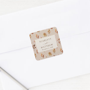 Taupe Herfstbladeren Bruiloft Vierkante Sticker