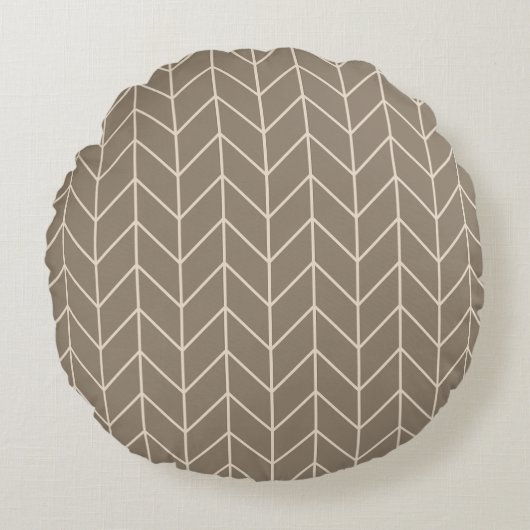 Taupe Herringbone Throw Pillow Rond Kussen (Voorkant)