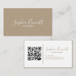 Taupe I Moderne & Minimalistische QR-code Zakelijk Visitekaartje