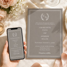 Taupe ivoor krans monogram eenvoudige trouw 