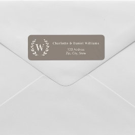 Taupe ivoor monogram initiaal krans retouradres etiket