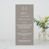 Taupe ivoor monogram krans klassiek diner bruiloft menu (Staand voorkant)