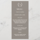 Taupe ivoor monogram krans klassiek diner bruiloft menu (Voorkant)