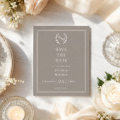 Taupe ivoor monogram krans trouw Save the Date