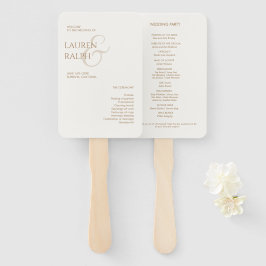 Taupe & Ivoor Monogram Welkom Huwelijk Programma Handwaaier