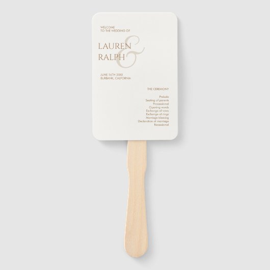 Taupe & Ivoor Monogram Welkom Huwelijk Programma Handwaaier (Voorkant)
