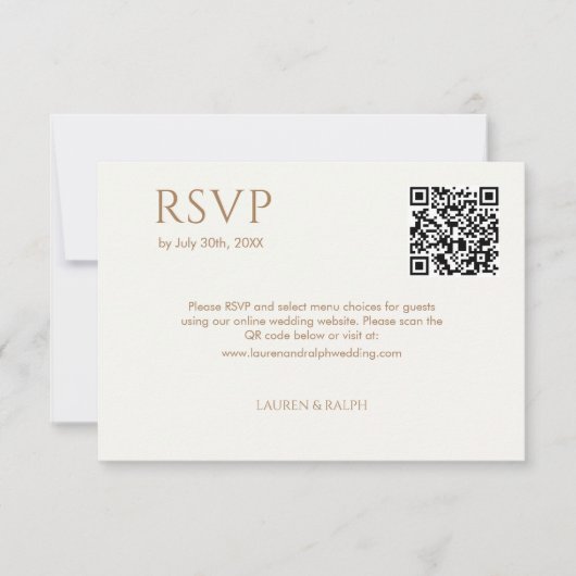 Taupe & Ivoor Paar Monogram QR Bruiloft RSVP (Voorkant)
