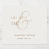 Taupe & Ivoor Paar Monogram Sparkling Wijnetiket (Enkel label)