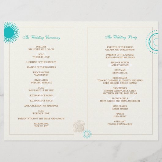 Taupe Ivory Aqua Beach Wedding Bi Fold Programme (Achterkant)