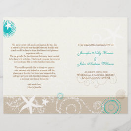 Taupe Ivory Aqua Beach Wedding Bi Fold Programme