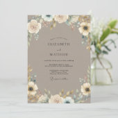 Taupe Ivory Bloom Bruiloft Kaart (Staand voorkant)