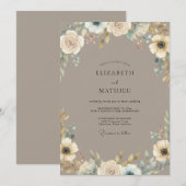 Taupe Ivory Bloom Bruiloft Kaart (Voorkant / Achterkant)