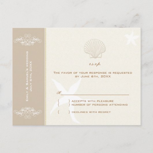 Taupe Ivory Destination Beach Wedding RSVP Uitnodiging Briefkaart (Voorkant)