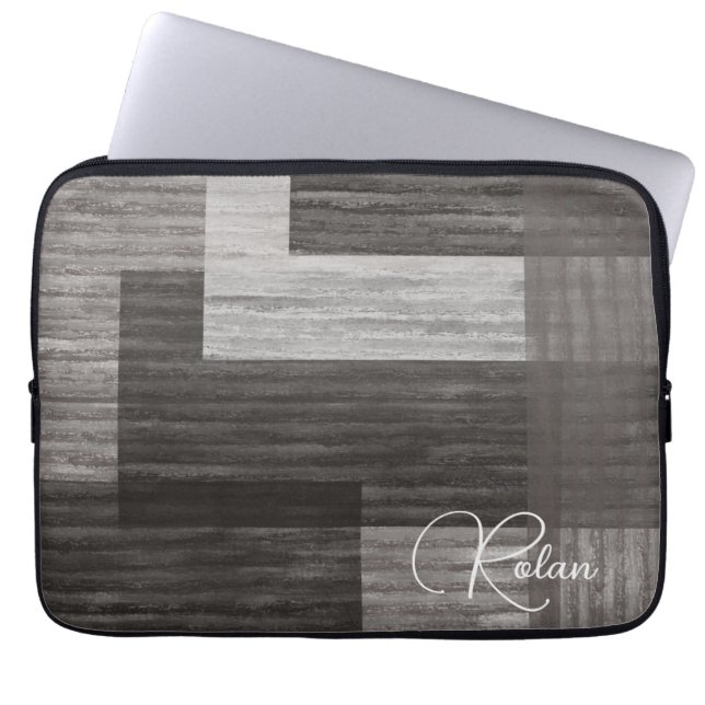 Taupe Jean patch Werk Faux Burlap Laptop Sleeve (Voorkant)