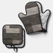 Taupe Jean patch Werk Faux Burlap Ovenwant & Pannenlap Set (Voorkant / Achterkant)