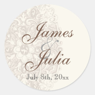 Taupe Kant - Huwelijkssluiting Ronde Sticker