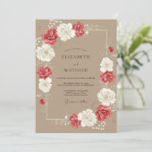 Taupe Karmozijn Ranunculus Eucalyptus Bruiloft Kaart (Staand voorkant)