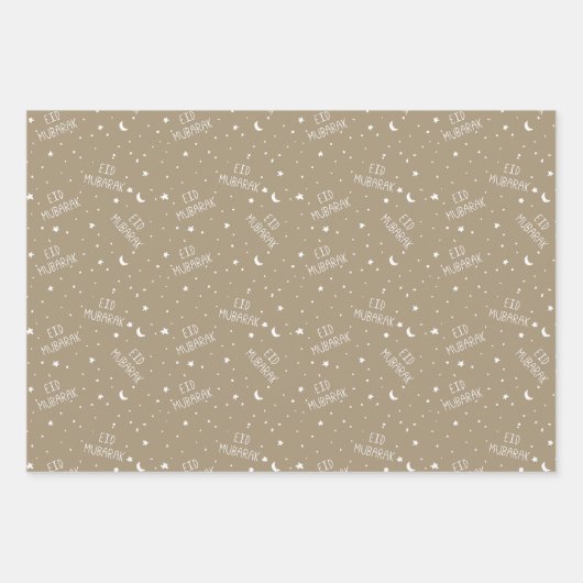 Taupe Kinder Eid Mubarak Inpakpapier Vel (Voorkant 2)
