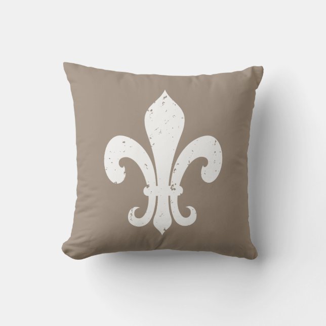 Taupe kleur fleur de lis sierkussen (Voorkant)