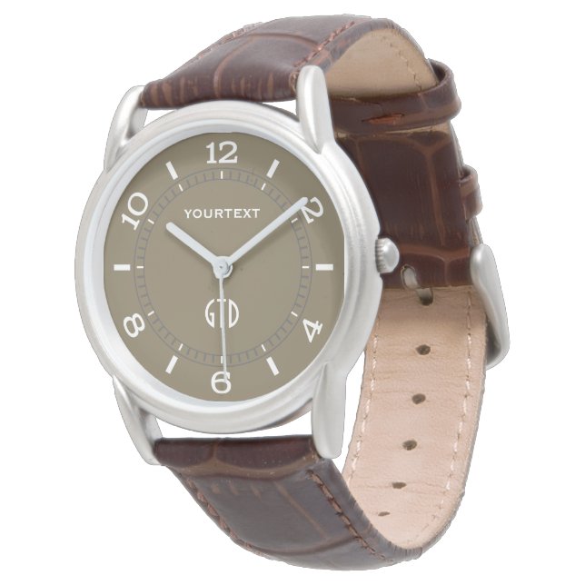 Taupe Koffie Kleur Decor Gepersonaliseerd Horloge (Gekanteld)