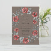 Taupe Koraal Ranunculus Eucalyptus Bruiloft Kaart (Staand voorkant)