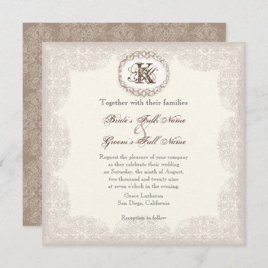 Taupe Lace - bruiloft uitnodiging (Voorkant / Achterkant)