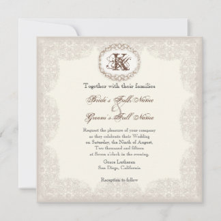 Taupe Lace - bruiloft uitnodiging