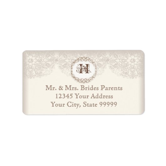  Taupe Lace - Elegante mooie bruiloften Etiket (Voorkant)