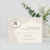  Taupe Lace - Weddenschapskaart RSVP Kaartje (Staand voorkant)