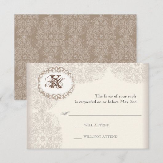  Taupe Lace - Weddenschapskaart RSVP Kaartje (Voorkant / Achterkant)