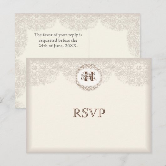  Taupe Lace - Wedding Response Briefkaart (Voorkant / Achterkant)