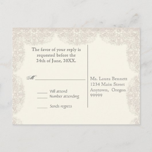  Taupe Lace - Wedding Response Briefkaart (Achterkant)
