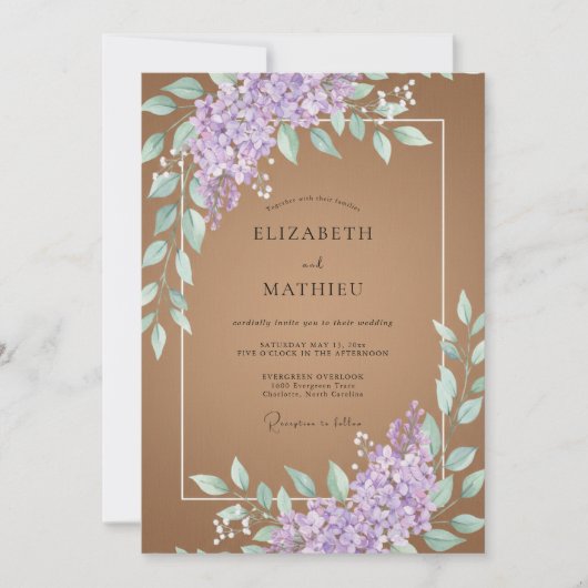 Taupe Lavendelblad Bruiloft Kaart (Voorkant)