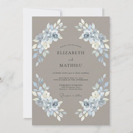 Taupe Leiste Bloem Wedding Kaart (Voorkant)