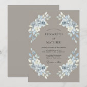 Taupe Leiste Bloem Wedding Kaart (Voorkant / Achterkant)