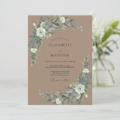 Taupe Leiste Eucalyptus Bruiloft Kaart (Staand voorkant)
