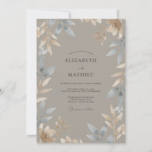 Taupe Leiste Loof Eucalyptus Bruiloft Kaart (Voorkant)