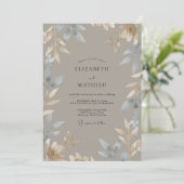 Taupe Leiste Loof Eucalyptus Bruiloft Kaart (Staand voorkant)